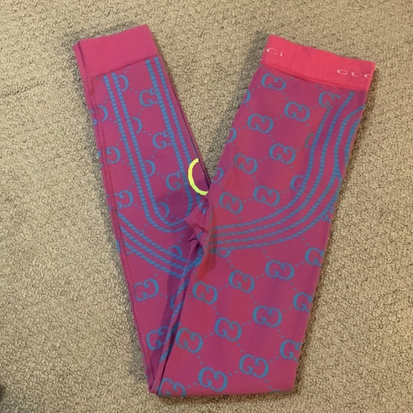 Gucci GG Jacquard Tubular Leggings Pink/Blue Size S - Picture 1 of 11